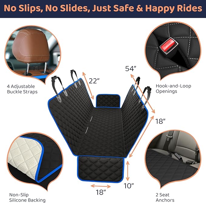 Dog Car Seat Cover for Back Seat, Waterproof Hammock for Car, SUV & Truck, Non-Slip Backseat Cover for Dogs, Heavy-Duty Dog Hammock Style Seat Protector Pets, Easy to Install & Clean