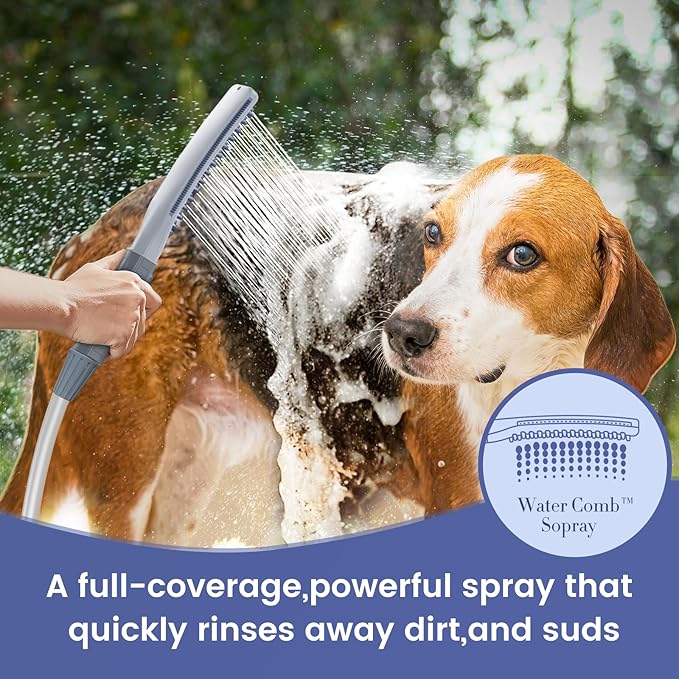 Dog Shower Attachment, Dog Shower With Metal Diverter, Pet Shower Attachment for Fast and Easy Dog Bathing, 3 Spray Modes One-Button Switch 8-Foot Hose For Indoor and Outdoor