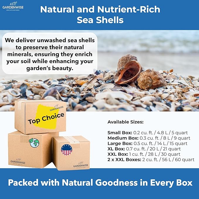 Natural Organic Sea Shell Mulch for Gardens and Landscaping – Decorative and Nutrient-Rich, 0.5–3-Inch Shells, Perfect for Indoor and Outdoor Use(1 CF - 28 L - 30 QTS)