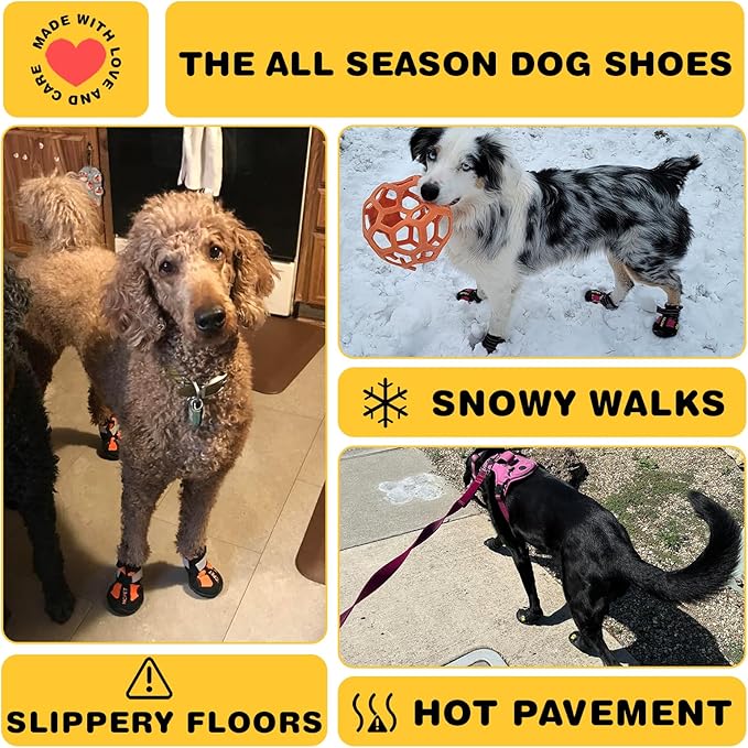 Hcpet Dog Shoes, Dog Boots for Small Dogs, Waterproof Medium Dog Booties Paw Protector for Summer Hot Pavement, Winter Snowy Day, Outdoor Walking, Indoor Hardfloors Anti Slip Sole Pink Size 3