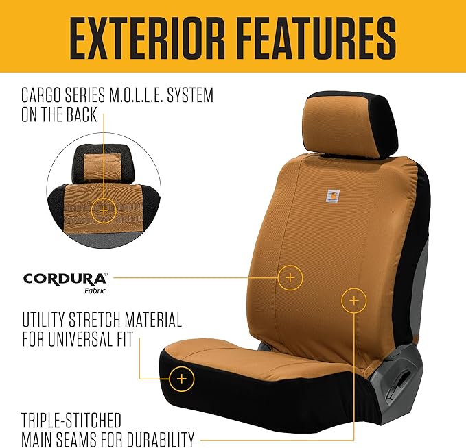 Carhartt Universal Nylon Duck Canvas Fitted Bucket Seat Cover, Durable Seat Protection with Rain Defender, Single, Blind Duck Camo