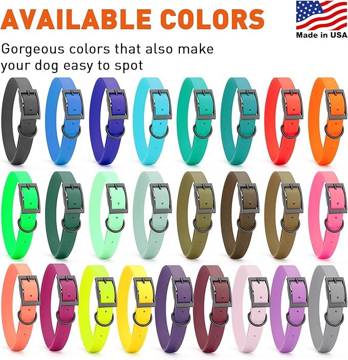 Dogline Biothane Waterproof Dog Collar Strong Coated Nylon Webbing with Black Hardware Odor- Proof for Easy Care Easy to Clean High Performance Fits Small Medium or Large Dogs, Safety Yellow
