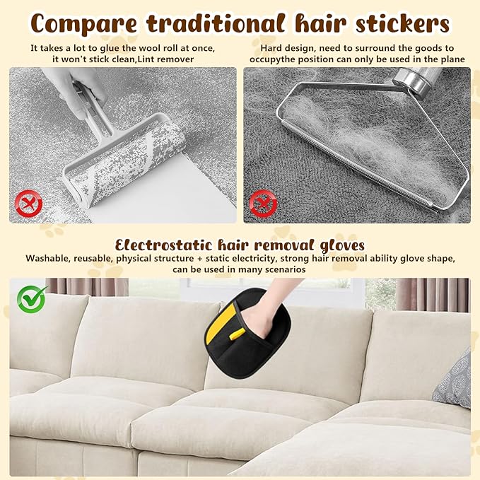 2pcs Pet Hair Removal Glove for Cats & Dogs, 2025 New Upgrade Efficient Grooming Gloves for Pet Hair, Cat Grooming Gloves for Hair Removal, Reusable Pet Hair Remover Glove