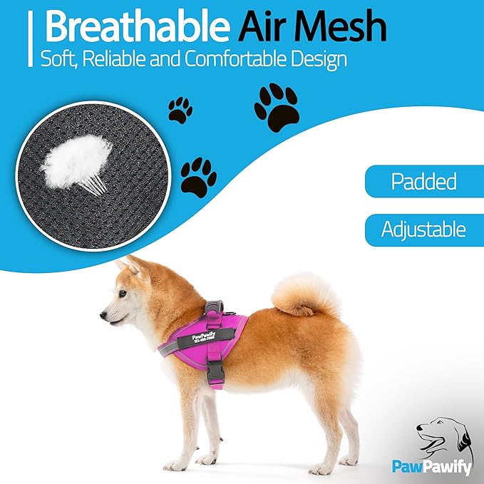 PawPawify Custom No Pull Dog Harness with Name and Phone Number, Heavy Duty Personalized Pet Vest to Prevent Tugging, Pulling, or Choking, Training and Walking (New Pink, XL (60-85 LBS))