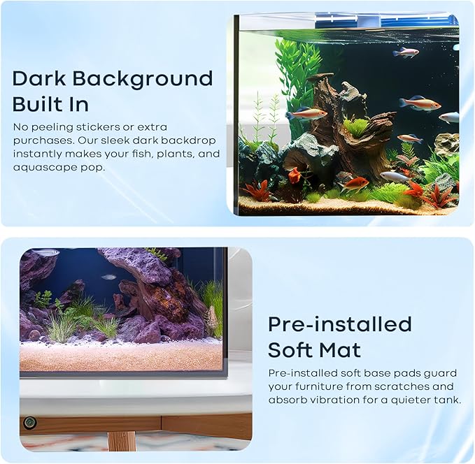 6 Gallon Glass Fish Tank, Small Aquarium Fish Bowl Cube for Betta Goldfish Snails Shrimp Aquatic Planting, Easy to Maintain Ultra Clear Rimless Design 5 Gallons Low Iron