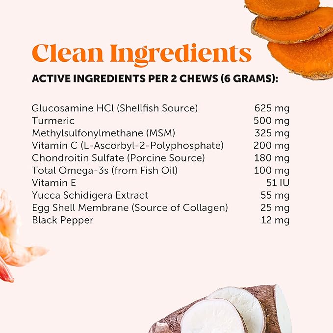 Hip & Joint Health - Dog Joint Supplement Support for Dogs with Glucosamine Chondroitin, MSM, Turmeric - Glucosamine for Dogs Soft Chews - Advanced Pet Joint Support and Mobility - 180 ct