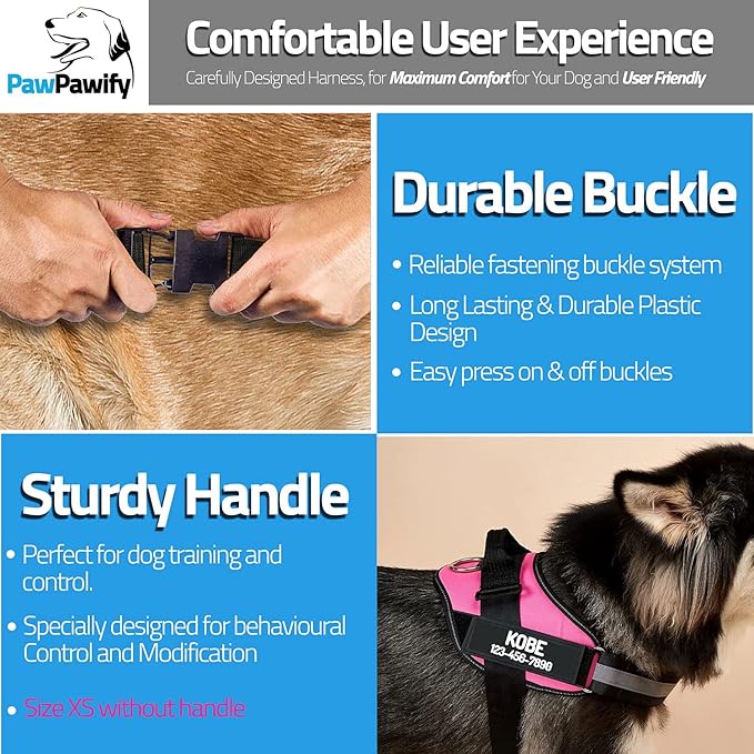 PawPawify Custom No Pull Dog Harness with Name and Phone Number, Heavy Duty Personalized Pet Vest to Prevent Tugging, Pulling, or Choking, Training and Walking (Camouflage Navy, XXL (85-140 LBS))