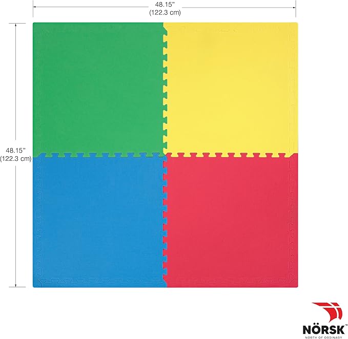 Norsk Reversible Kids Puzzle Play Mats 1/2" Thick EVA Interlocking Foam Tiles (Multicolor/Black 16 Tiles - 64 sq. Ft. 1/2" Thick)