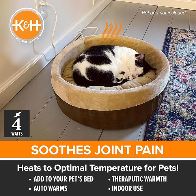 K&H Pet Products Pet Bed Warmer, Turn Any Pet Bed Into a Heated Cat or Dog Bed, Waterproof Indoor Heated Warming Pad Insert, Automatic Temperature, Safety Listed - Small 9 X 8.5in Tan