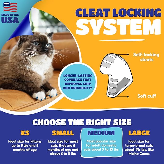 Soft Claws Cat Nail Caps for Medium Cats – (40 Caps, Black & Gold) - Made in USA - Veterinarian-Developed | Protects Furniture & Skin - Easy to Apply, Long-Lasting Anti-Scratch Soft Cat Claw Covers