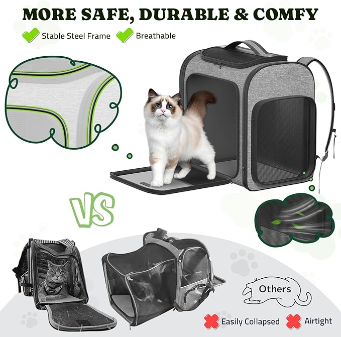Pawtners Dog Backpack Carrier Large Pet Carrier Backpack for Kitten Small Dogs Puppies & Large Cats Up to 18 Lbs, Breathable Dog Backpack with Anti-Scratch Mesh, Ventilated Design, Perfect for Travel