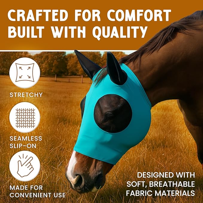 Horse Fly Mask - Arab Equine Fly Mask with Full Coverage for Eye & Ear - Stretchable, UV & Sun Protection Flymask for Horses, Ponies & Mini Horses - Horse Face Cover for Pasture & Trail - Pink