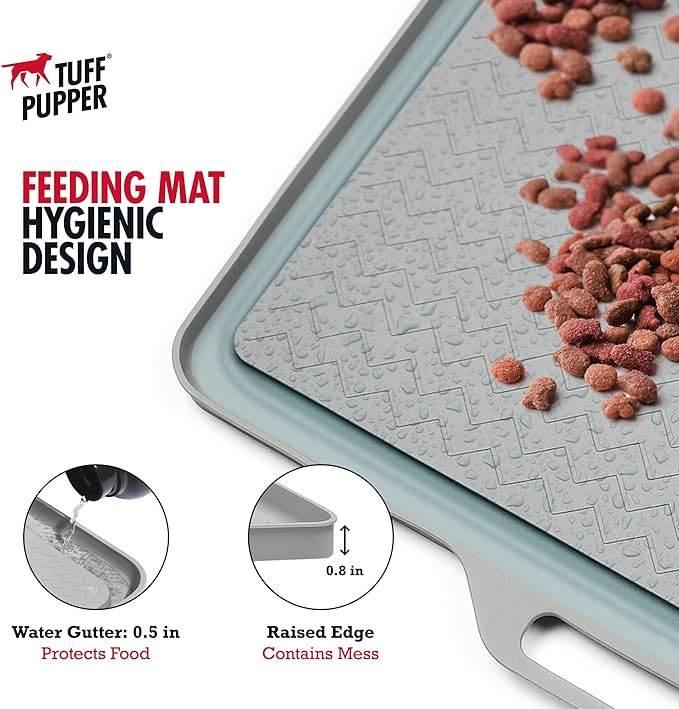 Tuff Pupper 28x20 Large Dog Feeding Mat for Food and Water | Dog Food Mats for Floors | Waterproof Dog Water Bowl Mat | Dog Placemats Pet Food Mat | Silicone Feeding Mat for Cats and Cat Bowls