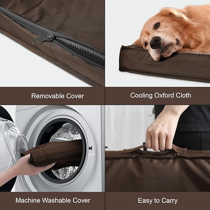 Outdoor All Weather Waterproof Dog Bed, Orthopedic Dog Bed for Extra Large Dogs, Egg Foam Pet Bed with Washable and Removable Oxford Cooling Cover, Brown
