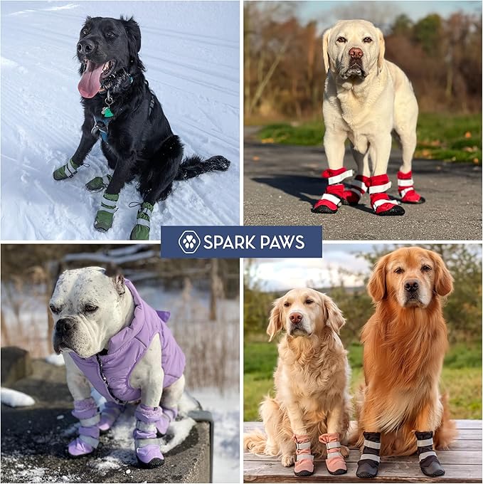 Spark Paws Dog Shoes, Waterproof Dog Boots for Medium to Large Dogs, Non Slip, Breathable Dog Booties and Paw Protectors - 4PCS Doggie Hiking Boots with Reflective Straps - Pink, Size 3