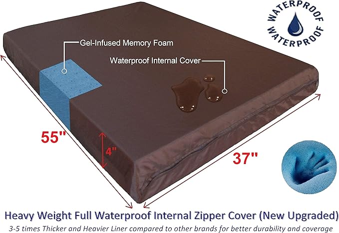 Dogbed4less Luxury XXL Orthopedic Memory Foam Dog Bed for Extra Large Dogs with Durable Waterproof Internal Case, Removable Washable Denim Cover and Bonus Pet Bed Spare Cover, 55X37X4 Inches, Blue