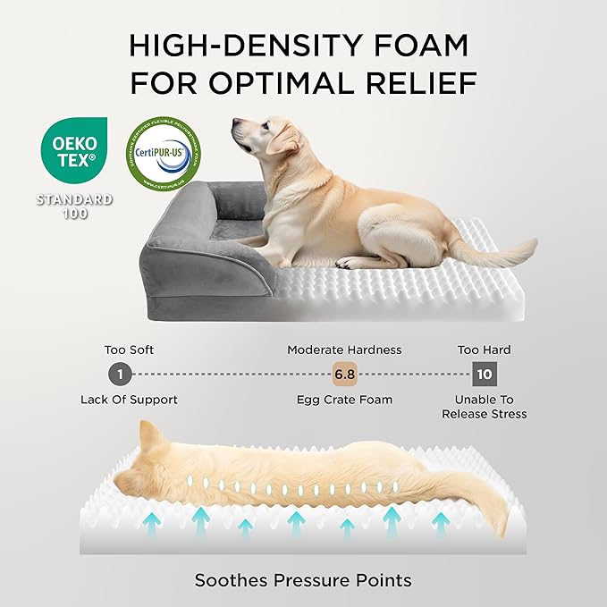 Bedsure XL Plus Orthopedic Dog Bed for Extra Large Dogs - Washable XLarge Dog Cat Bed Waterproof, Comfort Dogs Couch Sofa with Washable Removable Cover, Pet Bed with Nonskid Bottom, Grey, 48"