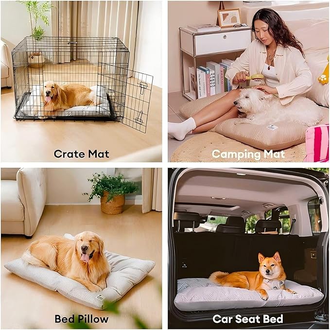 FUNNY FUZZY 42x28 Washable Dog Bed Crate Mat, 2 in1 Pet Pillow Sleeping Bed, Fluffy Deluxe Kennel Mattress for X-Large Dog and Cat,Charcoal Grey,XL,Midnight Blue
