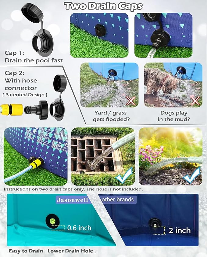Jasonwell Foldable Dog Kiddie Pool - Hard Plastic Kids Paddling Pool Toddler Baby Swimming Pools for Backyard Collapsible Whelping Box Pet Doggie Cats Wading Pools Bathtub for Puppy Large Dogs 97In