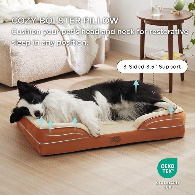 Bedsure Orthopedic Dog Beds Large Sized Dog - Washable Large Dog Cat Bed Waterproof, Comfort Dogs Couch Sofa with Washable Removable Cover, Pet Bed with Nonskid Bottom, Ember Clay, 35"