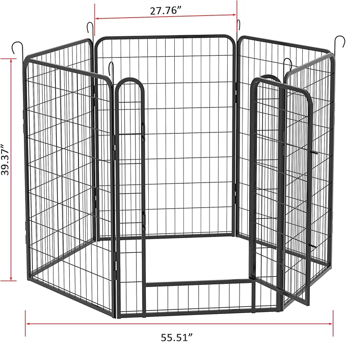 Dog Playpen, Outdoor Dog Fence, 6 Panels, 40" H Dog Pen for Large/Medium/Small Dogs, Heavy Duty Metal Pet Fence with Gate, Portable Dog Fence for RV Camping and Yard (Black)