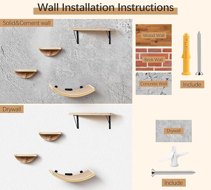 Cat Window Perches, Curved Cat Wall Sisal Mat Bed and 2 Floating Wall Steps, Wall Mounted Climbing Shelves for Sleeping, Playing, and Lounging
