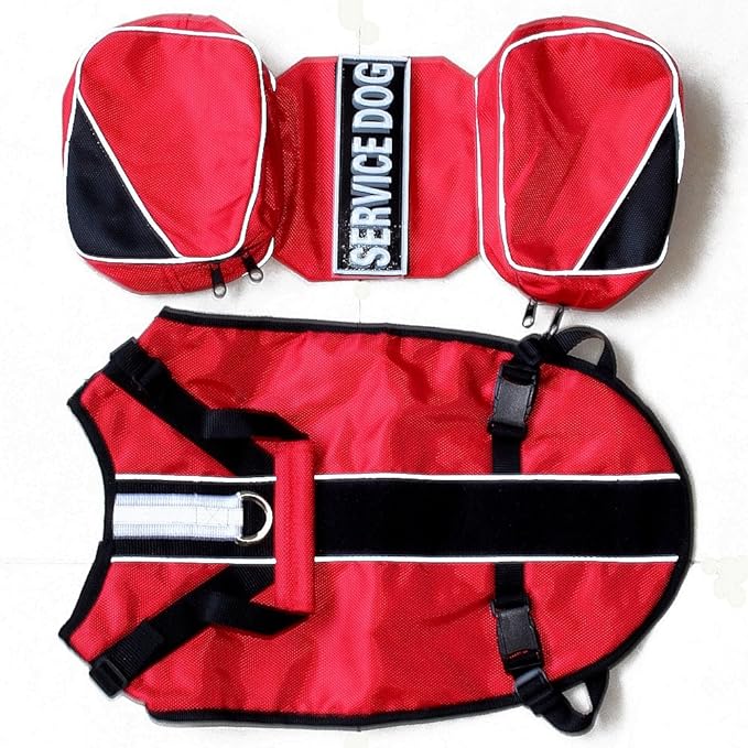 Serijoars Dog Vest Harnesses with Saddlebag Backpack for Camping & Travel - Reflective Hound Hiking Backpack Saddle Bag - Lightweight Vest Harness for Medium & Large Dogs (Red, L)