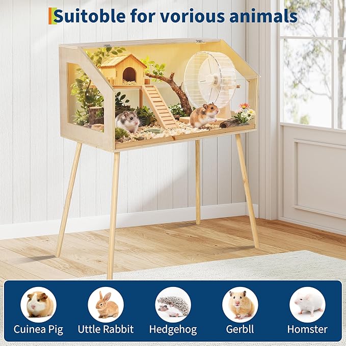 Hamster Cage with Legs, 40" L x 20" W x 47.5" H Large Hamster Habitats Enclosure with Acrylic Window & Openable Top,Small Animal Cage Chew Proof for Guinea Pig, Chinchilla, Gerbil