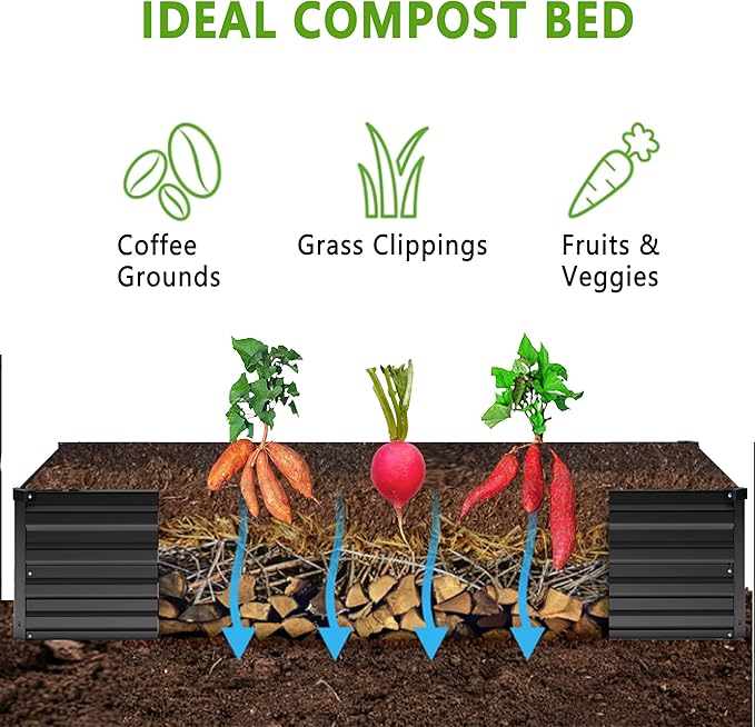 MGNO 2pcs 8x4x1FT Galvanized Raised Garden Bed-Outdoor Planter Box for Vegetables-Metal Garden Bed,Rectangle Planting Box for Herb,Flower,Black