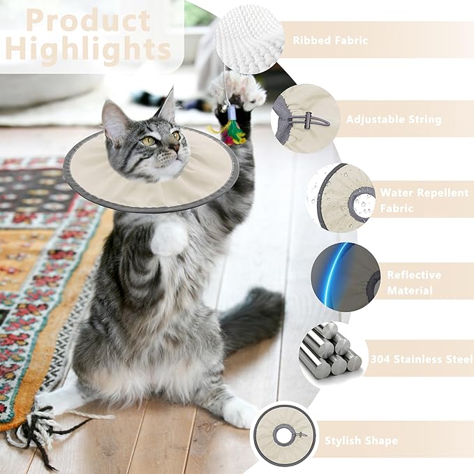 Lightweight Cat Cone Collar Soft, Soft Comfortable Cat Recovery Collar After Surgery, Elizabethan E Collar for Cats, Cone for Cats to Stop Licking (Khaki, Small)