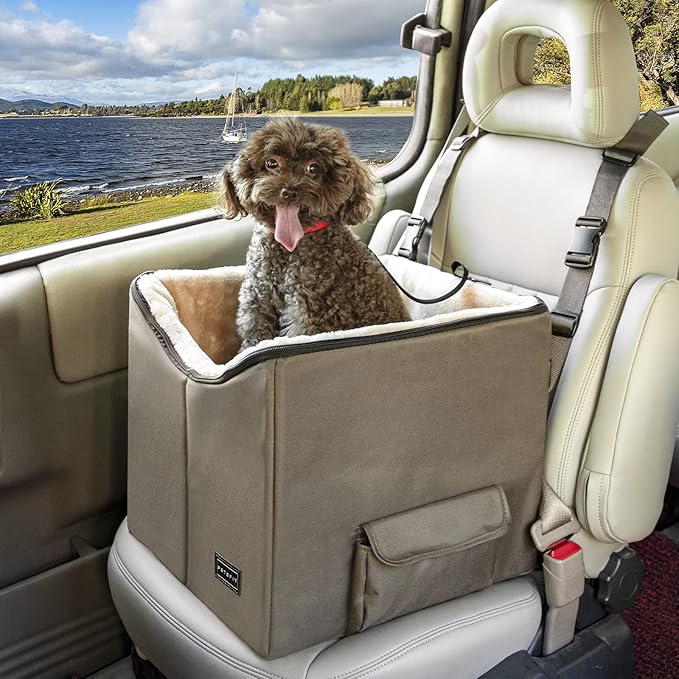 Petsfit Dog/Cat Booster Seat with Pockets, small dog car seat for Cars, Trucks and SUVs (Small, Dark Brown)