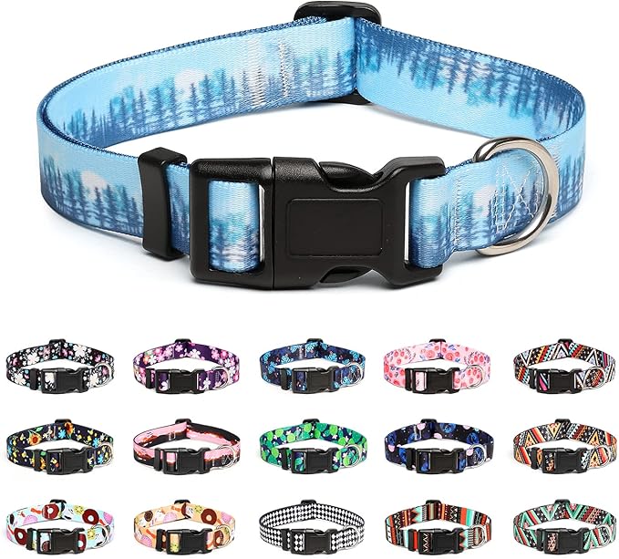 Mercano Adjustable Dog Collar - Special Design Patterns, Soft Nylon Comfortable Durable Pet Collar for Small Medium Large Dogs (L, Forest)