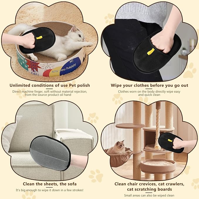 2Pcs Pet Hair Remover Glove,Static Pet Removal Gloves,Cat Grooming Gloves for Hair Removal,Reusable Double Sided Pet Hair Remover,for Couch,Furniture,Carpet,Curtain