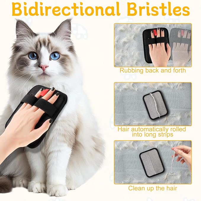 2 Pcs Static Pet Hair Removal Gloves, Reusable Electrostatic Pet Cat Dog Hair Remover Grooming Gloves Brush Tool for Couch, Furniture, Carpet, Car Seat