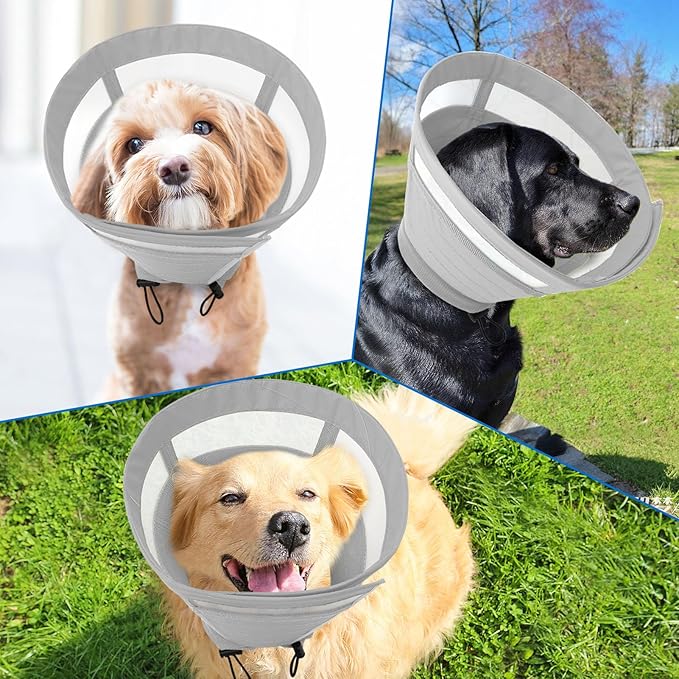 SAWMONG Soft Dog Cone for Large Dogs, Adjustable Pet Recovery Collar to Stop Licking, Comfy Elizabeth E-Collar for Dogs After Surgery Alternative (XL,Grey)