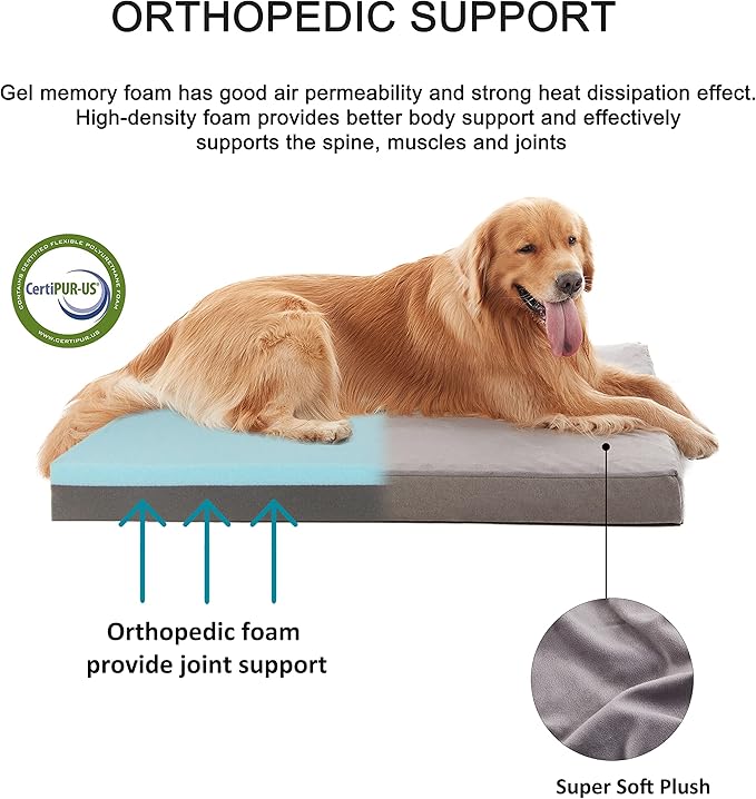 Orthopedic Memory Foam Dog Bed, Cooling Dog Beds Waterproof Pet Bed for Crate with Removable Washable Cover, L(35inch,65Lbs)