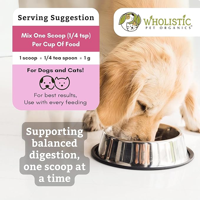 Wholistic Pet Organics Probiotics for Dogs with Digestive Enzymes & Prebiotic Fiber - 2 Oz - Daily Cat & Dog Probiotics for Digestive Health, Anti Diarrhea & Gut Support - Natural Powder Supplement