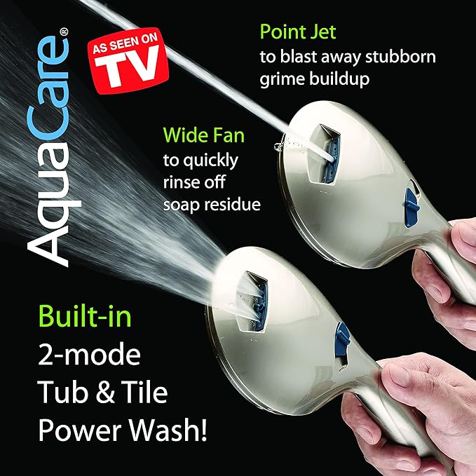 Hotel Spa AquaCare As-Seen-On-TV High Pressure 48-setting Rain & Handheld 3-way Shower Head Combo - Anti-clog Nozzles/Tub, Tile & Pet Power Wash/Extra Long 6 ft. Hose/All Chrome Finish