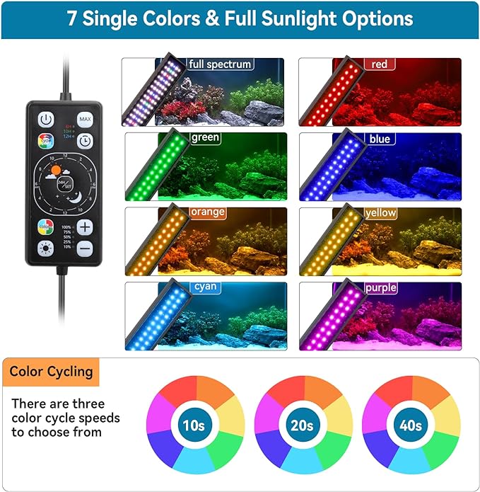 hygger Aquarium LED Light Fish Tank Full Spectrum Lighting with 24/7 Day-Night Cycle Mode & Auto On/Off Timer, Adjustable Brightness, 7 Colors Options, Extendable Bracket for 18~24inch
