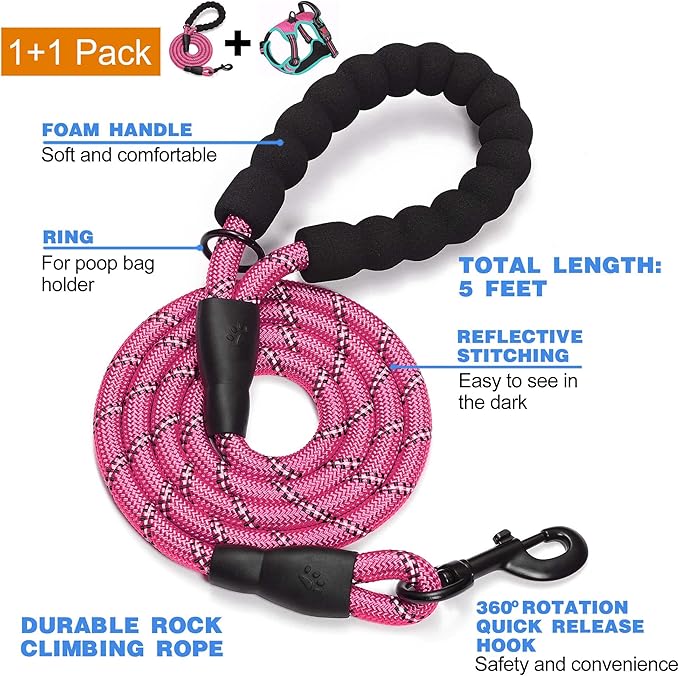 No Pull Dog Harness Adjustable Reflective Oxford Easy Control Medium Large Dog Harness with A Free Heavy Duty 5ft Dog Leash
