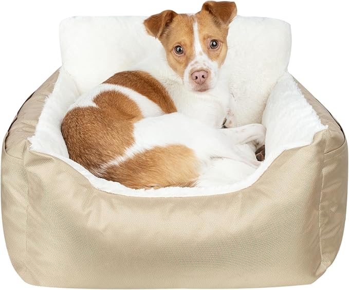 Best Pet Supplies Dog Pet Booster Seat, Dog Car Seats for Small Dogs & Medium Dogs, Soft Plush Cushion with Comfortable Bedding, Secure Straps, and Tall Pillow, Brown