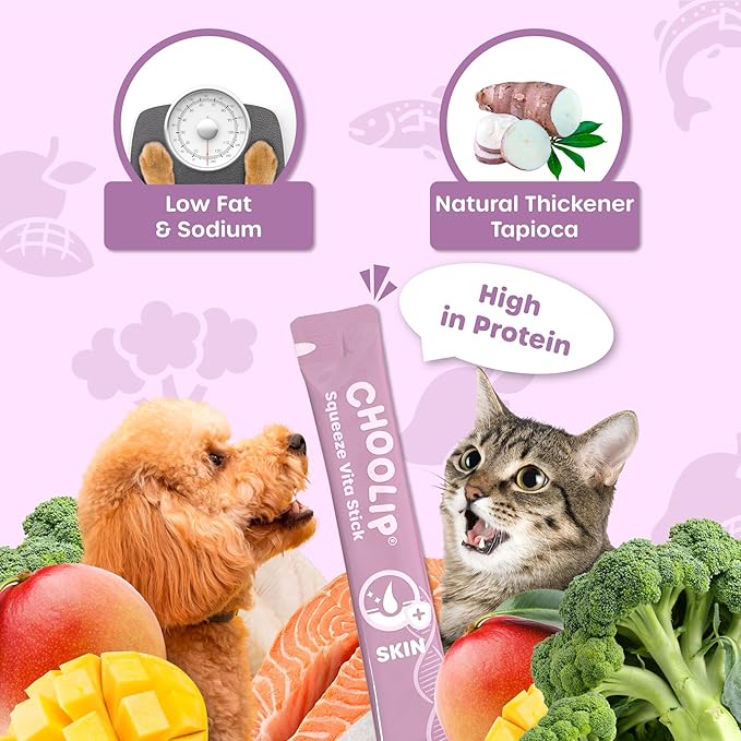 Squeeze Vita Stick Lickable Treats for Dogs & Cats. 7 Skin & Coat Support Sticks with Essential multivitamins. Soft and Tasty Paste for All Life Stages, Supporting Skin Health