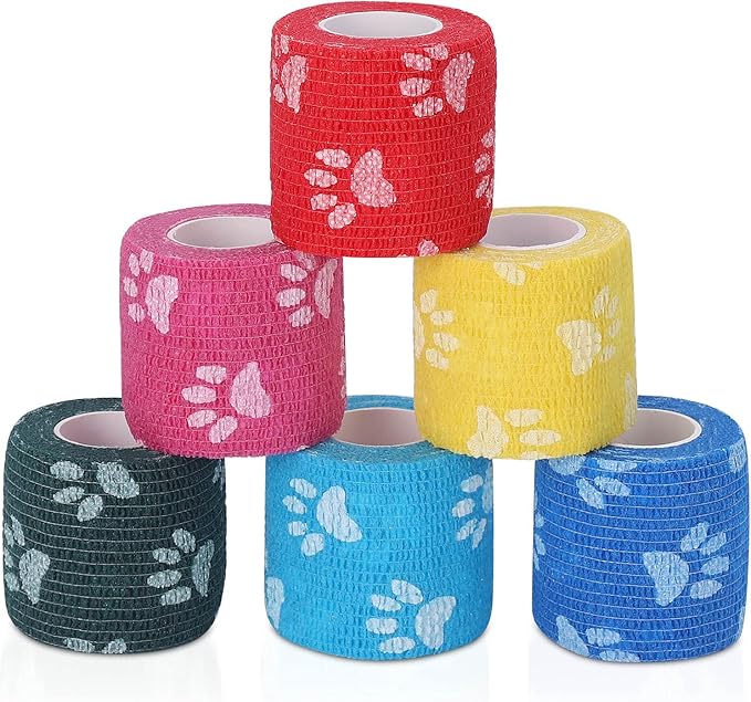 Vet Wrap Self Adhering Bandage Wrap Cohesive Bandage Multi-Function Wrap Tape for Dogs Cats Horses Birds Animals Non-Woven Strong Sports Tape for Wrist Healing Ankle Sprain & Swelling 6 Rolls