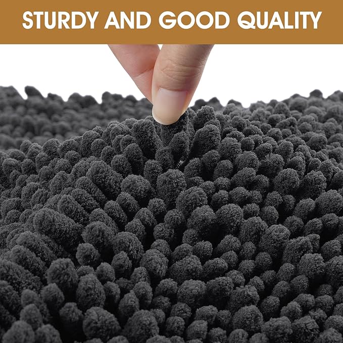 IM HOME 2 Pieces Muddy Door Mats for Dogs, Chenille Absorbent Pet Mats, Quick Dry, Trap Dirt Non Slip Heavy Indoor Doormat Soft Dog Bed Mat Front Inside Door Mat for Indoor Outdoor Entrance,Dark Grey