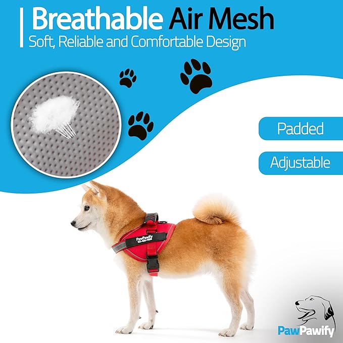 PawPawify Custom No Pull Dog Harness with Name and Phone Number, Heavy Duty Personalized Pet Vest to Prevent Tugging, Pulling, or Choking, Training and Walking (New Red, XL (60-85 LBS))