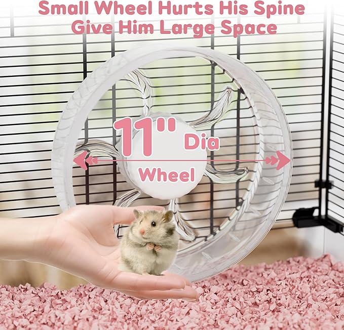 3-Tier Glass Hamster Tank, Large Hamster Cage Habitat with 11inch Big Running Wheel for Rat, Mouse, Gerbil, Syrian Hamster, 370 SQ INCHES