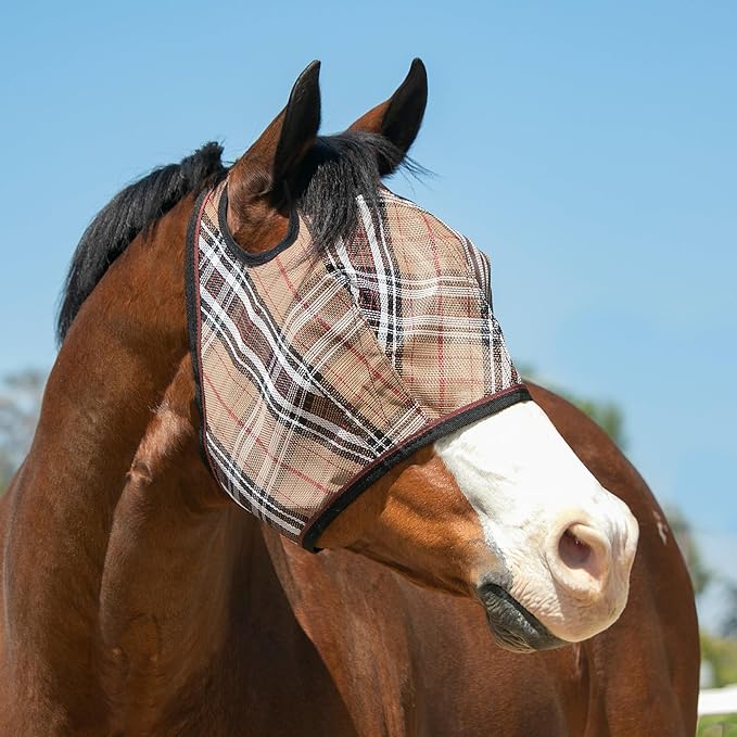 Kensington UV Horse Fly Mask with Web Trim - Protective Mask with Dual Ear Opening & Forelock Freedom - Large, Deluxe Black