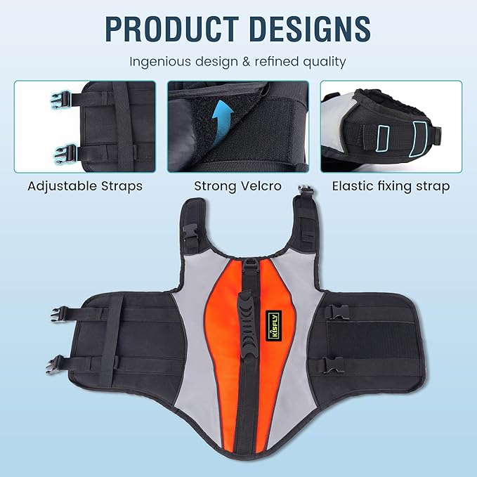 Adjustable Reflective Life Jacket for Medium Dogs - Buoyancy Swim Vest, Rescue Handle Dog Flotation Device, Beach Essentials, Dog Life Vests for Boating, Beach, Pool(M, Orange)
