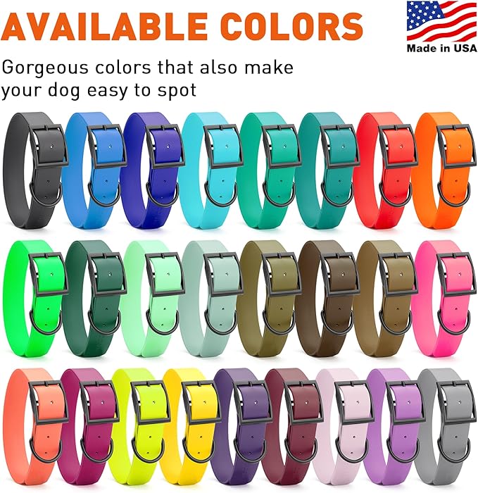 Dogline Biothane Waterproof Dog Collar Strong Coated Nylon Webbing with Black Hardware Odor- Proof for Easy Care Easy to Clean High Performance Fits Small Medium or Large Dogs, Treasure Gold