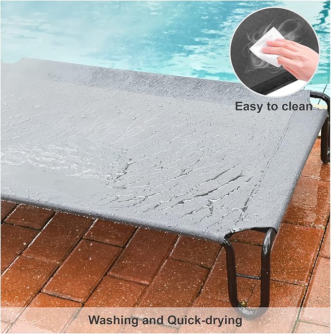 pettycare Elevated Outdoor Dog Bed - Raised Dog Bed for Large Dogs, Waterproof Dog Cot Bed Easy to Assemble, Cooling Elevated Dog Bed with Breathable Teslin Mesh, Durable, Non Slip, Up to 65 lbs,Grey